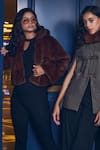 Rhe-Ana_Brown 100% Polyester High Neck Coffee Fur Jacket  _at_Aza_Fashions