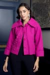 Buy_Rhe-Ana_Pink Wool Blend Embellished 3d Florals Como Barbiecore Jacket  _Online_at_Aza_Fashions