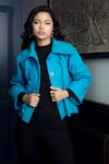 Buy_Rhe-Ana_Blue Wool Blend Embellished 3d Florals Exaggerated Como Jacket  _at_Aza_Fashions