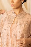 DEEPIKA CHOPRA_Peach Satin Lycra Embroidered Resham Blouse Macaroon Saree Set With Capelet _Online_at_Aza_Fashions