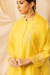 Shop_DEEPIKA CHOPRA_Yellow Kurta Pure Chanderi Silk Embroidered Marigold Straight-cut Salwar Set_at_Aza_Fashions