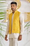 Buy_Runit Gupta_Yellow Vegan Silk Hand Dyed Boat Motifs Embroidered Bundi Kurta Set _at_Aza_Fashions