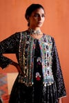 Shop_Karishma Khanduja Bareilly_Multi Color Chanderi Printed Floral Embroidered Anarkali Palazzo Set _Online_at_Aza_Fashions
