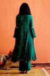 Shop_Karishma Khanduja Bareilly_Green Georgette Embroidery Thread Notched Geometric Anarkali And Flared Pant Set_at_Aza_Fashions