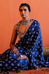 Karishma Khanduja Bareilly_Blue Silk Embroidery Resham Scoop Neck Bandhani Pattern Saree _at_Aza_Fashions