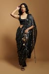 Buy_Style Junkiie_Black Sequin Embroidered And Pre-draped Saree With Detachable Pallu  _at_Aza_Fashions