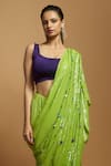 Style Junkiie_Green Silk Sequins, Mirrors Pre-draped Saree With Detachable Pallu _Online_at_Aza_Fashions