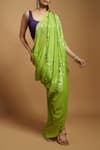 Buy_Style Junkiie_Green Silk Sequins, Mirrors Pre-draped Saree With Detachable Pallu _Online_at_Aza_Fashions