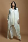 Buy_Style Junkiie_Ivory Georgette Embroidered Gota Work V Neck Asymmetric Tunic  _at_Aza_Fashions