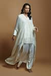 Style Junkiie_Ivory Georgette Embroidered Gota Work V Neck Asymmetric Tunic  _Online_at_Aza_Fashions