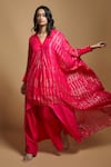 Style Junkiie_Pink Georgette Embroidered Gota Work V Neck High-low Tunic  _Online_at_Aza_Fashions