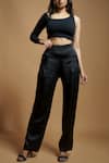 Buy_Style Junkiie_Black Satin Plain Pleated Trouser  _at_Aza_Fashions