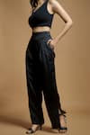 Style Junkiie_Black Satin Plain Pleated Trouser  _Online_at_Aza_Fashions