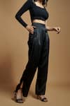 Buy_Style Junkiie_Black Satin Plain Pleated Trouser  _Online_at_Aza_Fashions