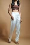 Style Junkiie_Ivory Satin Plain Front Pleated Trouser  _Online_at_Aza_Fashions