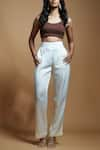 Shop_Style Junkiie_Ivory Satin Plain Front Pleated Trouser  _Online_at_Aza_Fashions