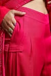 Style Junkiie_Pink Satin Plain High Waisted Pleated Trouser  _Online_at_Aza_Fashions