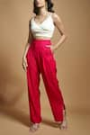 Buy_Style Junkiie_Pink Satin Plain High Waisted Pleated Trouser  _Online_at_Aza_Fashions