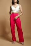 Style Junkiie_Pink Satin Plain High Waisted Pleated Trouser  _at_Aza_Fashions