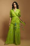 Buy_Style Junkiie_Green Georgette Embroidered Gota Work Spread Collar Wrap Tunic  _Online_at_Aza_Fashions