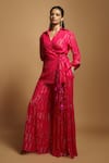 Shop_Style Junkiie_Pink Georgette Embroidered Gota Work Spread Collar Wrap Tunic  _Online_at_Aza_Fashions