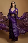 Style Junkiie_Purple Crepe And Embroidered Georegtte Long Cape Jacket  _Online_at_Aza_Fashions