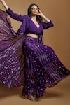 Buy_Style Junkiie_Purple Crepe And Embroidered Georegtte Long Cape Jacket  _Online_at_Aza_Fashions