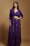 Style Junkiie_Purple Crepe And Embroidered Georegtte Long Cape Jacket _at_Aza_Fashions