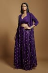 Buy_Style Junkiie_Purple Crepe And Embroidered Georegtte Long Cape Jacket  