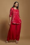 Style Junkiie_Red Sequin Embellished Notched Neck Tonal Tunic  _Online_at_Aza_Fashions