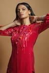 Shop_Style Junkiie_Red Sequin Embellished Notched Neck Tonal Tunic  _Online_at_Aza_Fashions