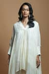 Style Junkiie_Ivory Georgette Embroidered Gota Work V Neck Asymmetric Tunic  _at_Aza_Fashions