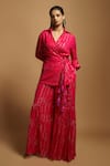 Buy_Style Junkiie_Pink Georgette Embroidered Gota Work Spread Collar Wrap Tunic  _at_Aza_Fashions