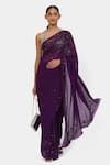 Buy Satya Paul Purple Satin, Georgette Sequins Floral Embroidered Saree With Running Blouse at Aza Fashions Buy_Satya Paul_Purple Satin, Georgette Sequins Floral Embroidered Saree With Running Blouse _at_Aza_Fashions