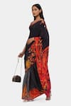 Satya Paul_Black Crepe Floral Fire And Brimstone Saree With Running Blouse _Online_at_Aza_Fashions