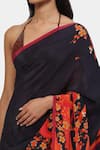 Shop_Satya Paul_Black Crepe Floral Fire And Brimstone Saree With Running Blouse _Online_at_Aza_Fashions