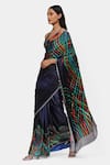 Satya Paul_Blue Satin Georgette Embellished Cabaret Pattern Saree With Running Blouse _Online_at_Aza_Fashions