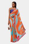 Buy Satya Paul Orange Satin, Georgette Hawaii Printed Saree With Running Blouse at Aza Fashions Buy_Satya Paul_Orange Satin, Georgette Hawaii Printed Saree With Running Blouse_at_Aza_Fashions