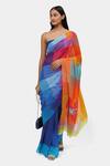 Buy_Satya Paul_Blue Georgette Printed Geometric Summer Palatte Warm Saree With Running Blouse _at_Aza_Fashions