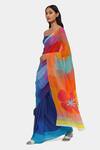 Satya Paul_Blue Georgette Printed Geometric Summer Palatte Warm Saree With Running Blouse _Online_at_Aza_Fashions