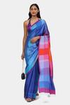 Buy_Satya Paul_Blue Satin Georgette Printed Summer Palatte Warm Saree With Running Blouse _at_Aza_Fashions