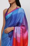 Shop_Satya Paul_Blue Satin Georgette Printed Summer Palatte Warm Saree With Running Blouse _Online_at_Aza_Fashions