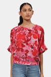 Buy_Satya Paul_Pink Round Neck Scarlet Oasis Printed Top _at_Aza_Fashions