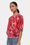 Satya Paul_Pink Round Neck Scarlet Oasis Printed Top _Online_at_Aza_Fashions