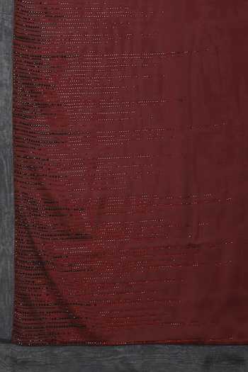 Glamorous Fine Wine Satin Chiffon Saree & Satin Embroidered Blouse - Buy