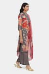 Buy_Satya Paul_Grey Chanderi Printed Bloom And Dotted Band Collar Kurta & Pant Set _Online_at_Aza_Fashions