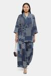 Buy_Satya Paul_Blue Linen Shawl Neck Glacial Grace Printed Kimono Top _at_Aza_Fashions