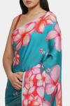 Shop_Satya Paul_Blue Satin Georgette Printed Frangipani Ombre Saree With Running Blouse _Online_at_Aza_Fashions