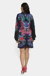 Shop_Satya Paul_Black Satin Shawl Neck Feminist Yakuza Printed Kimono Jacket _at_Aza_Fashions