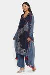 Shop_Satya Paul_Blue Cotton Embroidery V-neck Into Depths Floral Pattern Angarkha And Pant Set _Online_at_Aza_Fashions